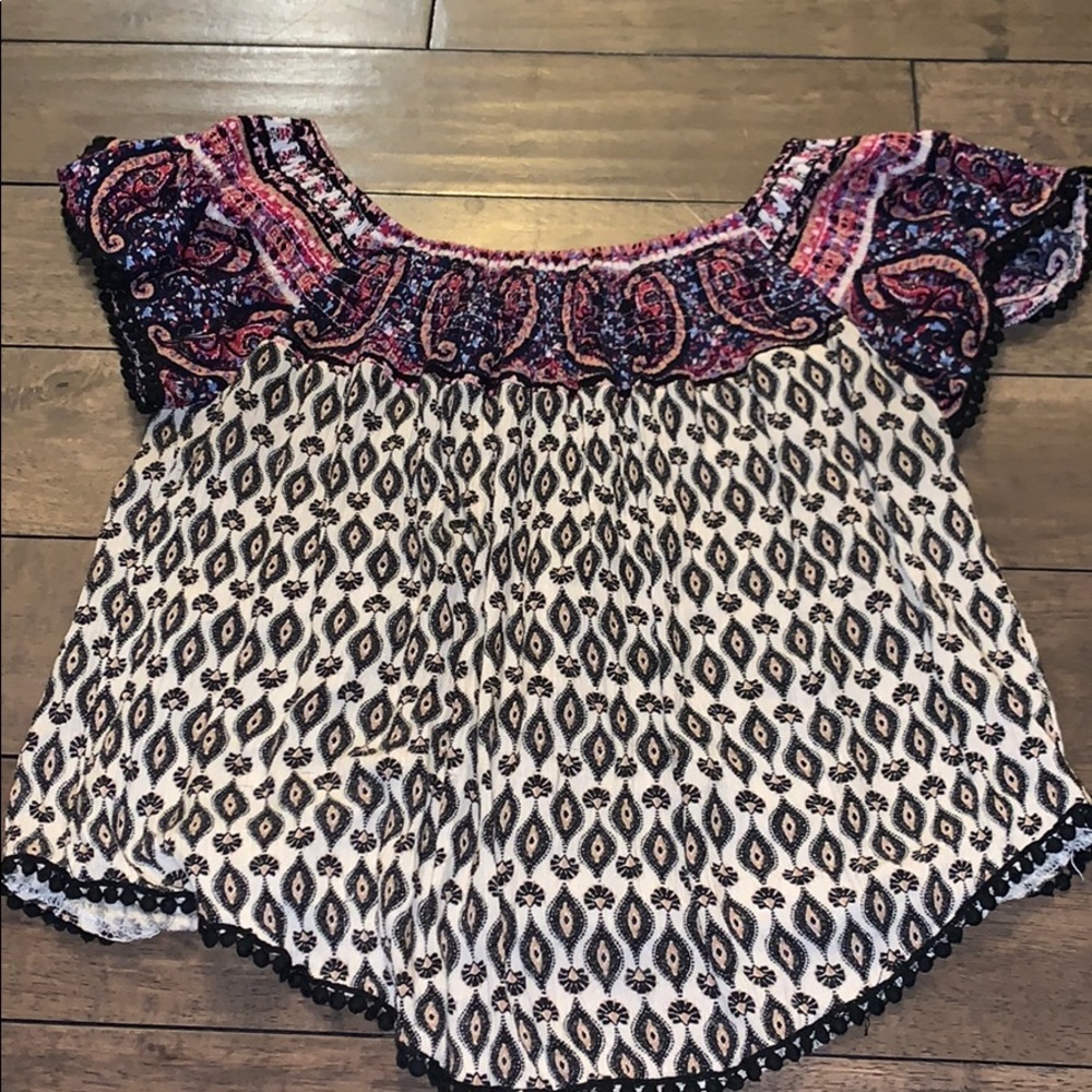 Patterned off the shoulder top